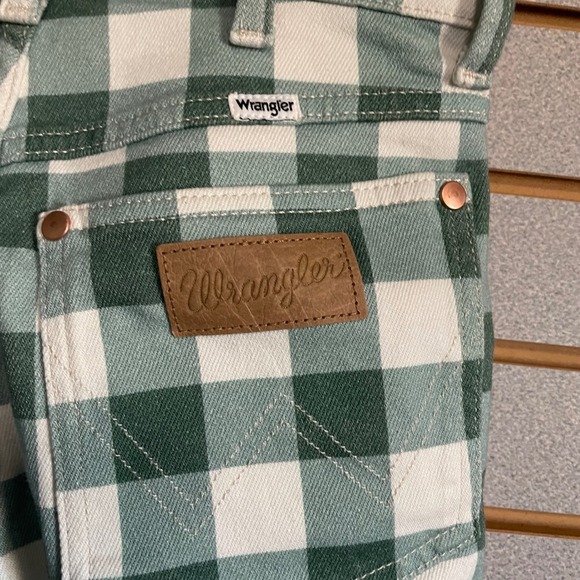 NWTS Wrangler WROCK 672 Green White Gingham Plaid Flare Jeans Size 26 VTG look‎ - Picture 4 of 7